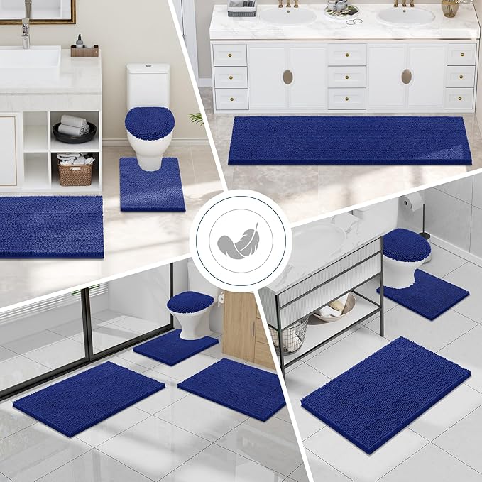 Smiry Luxury Chenille Bathroom Rugs 24x16, Extra Soft and Absorbent Shaggy Bath Mat, Machine Washable, Non-Slip Plush Carpet Runner for Tub, Shower, and Floor, Home Decor Accessories, Royal Blue