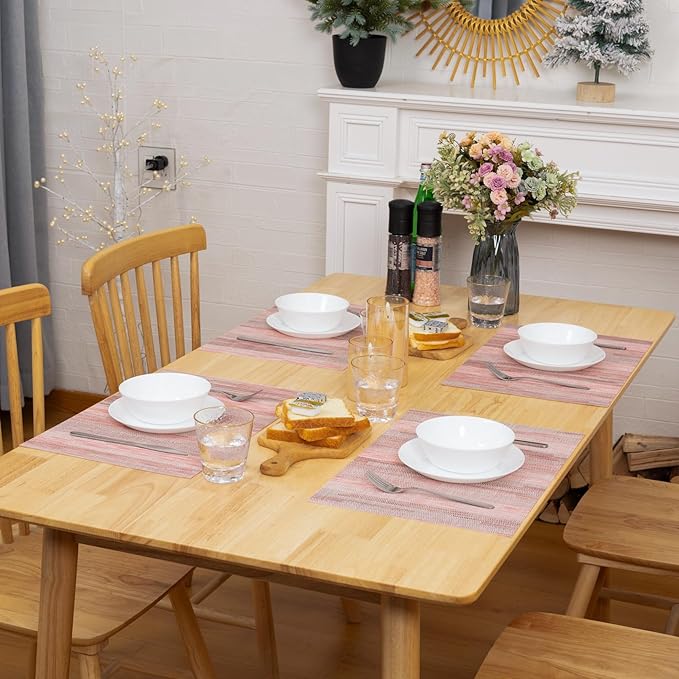 Winknowl Placemats Set of 6, Heat Resistant Stain Resistant Woven Vinyl Insulation Place mats, Durable Washable Elegant Table Mats for Kitchen Dining Table Decor (Misty Rose)