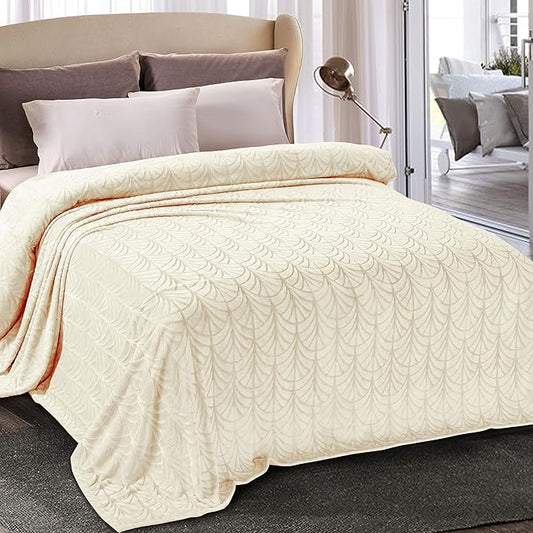 Whale Flotilla Flannel Fleece Twin Size Blanket for Bed, Soft Fluffy Velvet Bedspread Coverlet with Decorative Vintage Pattern for All Season, Warm and Lightweight, 60x80 Inch, Ivory