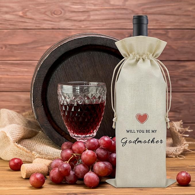 Godmother Proposal Gift Wine Bag Godmother Gifts from Godchild Baptism Godmommy Gifts for Mothers Day Wine Bottle Decoration Bag Christian Godmother Gifts Wine Accessories Gifts for Wine Lovers