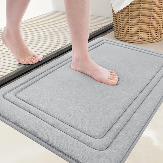 Grandaily Memory Foam Bath Mat Rug 36x24, Ultra Soft, Non-Slip and Absorbent Bathroom Rugs, Machine Wash Dry, Comfortable Bath Carpet for Bathroom Floor, Tub and Shower, Grey
