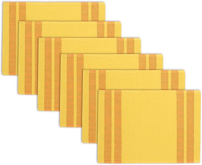 Encasa XO Dining Placemat Set of 6 | Ladder Lemon Color | Fine Ribbed Cotton Table mat | Size 18x13 in | Machine Washable