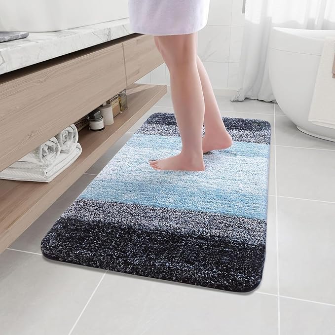 Arotive Microfiber Bathroom Rugs, Shaggy Soft and Absorbent Bath Rug, Non-Slip, Thick Plush Machine Washable Dry Bath Mats for Bathroom, Tub and Shower, 40x24, Blue
