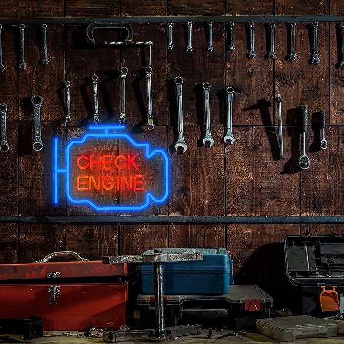 Check Engine Neon Sign,Garage Decor, LED Neon Signs for Wall Decor, Custom Neon Signs for Auto Room Garage Repair Shop Gaming Room,Gifts for Husband Boyfriend Lover(15.7x11.8in)