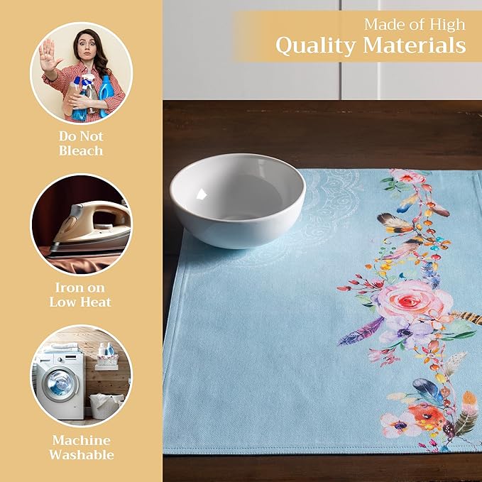 Maison d' Hermine Placemats Set of 4 100% Cotton Washable Cloth Place Mats, Reusable Table Mats for Kitchen Dining Decoration, Party, Wedding, Restaurant Spring/Summer (Ibiza, 13" x 19")