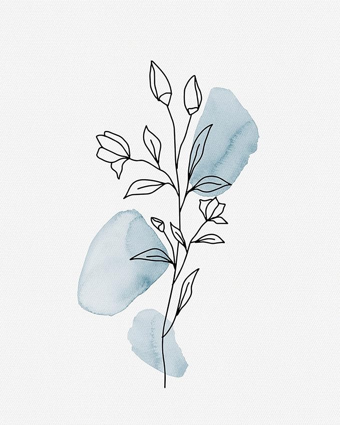 HesenDot Boho Art wall Décor,Botanical Print Set of 3, Blue Gallery Wall art,Abstract Line Watercolor Floral Home Decor,living room,bedroom