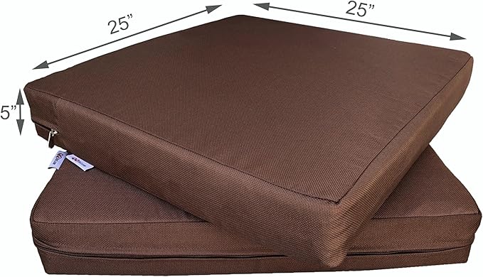 2 Pack 25X25X5 Inch Outdoor Water-Resistant Cushion Pillow Replacement Covers Only with Zipper for Patio Furniture, Sofa, Loveseat, Deep Seat Chair in Brown Color