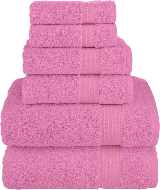 Elegant Comfort Premium Cotton 6-Piece Towel Set, Includes 2 Washcloths, 2 Hand Towels and 2 Bath Towels, 100% Turkish Cotton - Highly Absorbent and Super Soft Towels for Bathroom, Light Pink