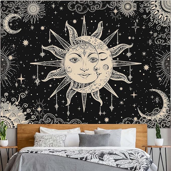 Lunerfex Sun and Moon Tapestry Mandala Wall Tapestry, Vintage Tapestries for Bedroom Ceiling Tapestries Wall Hanging for Bedroom Living Room Wall Decor Sun-2 60"x80"