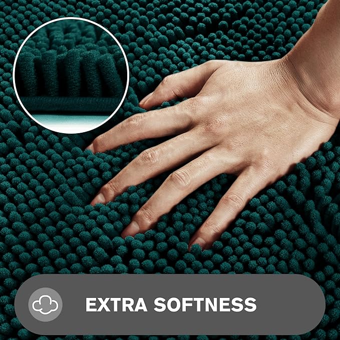 Dark Teal Bathroom Rugs Sets 2 Piece – Absorbent and Washable Bath Mat, Non-Slip, Thick Soft Chenille Bath Rugs for Bathroom Floor, Shower, Sink - 17" x 24"+20" x 32"