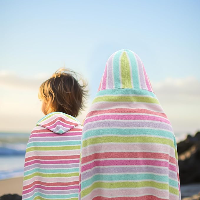 Hooded Bath Towel Wrap - 100% Cotton Terry Large Oversized Hooded Kids Towel - Toddler Shower Pool Beach Towel - Super Soft Plush Absorbent Quick Dry Easy Care Gift - 30x60 - Pink Multi