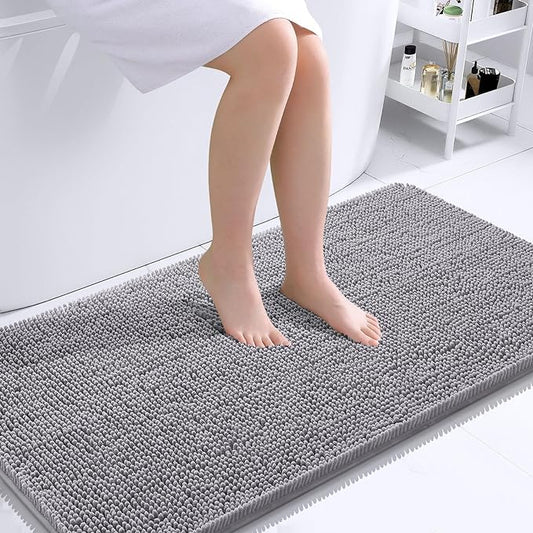 OLANLY Bathroom Rugs 44x24, Extra Soft Absorbent Chenille Bath Rugs, Rubber Backing Quick Dry, Machine Washable Bath Mats for Bathroom Floor, Tub and Shower, Home Decor Accessories, Grey