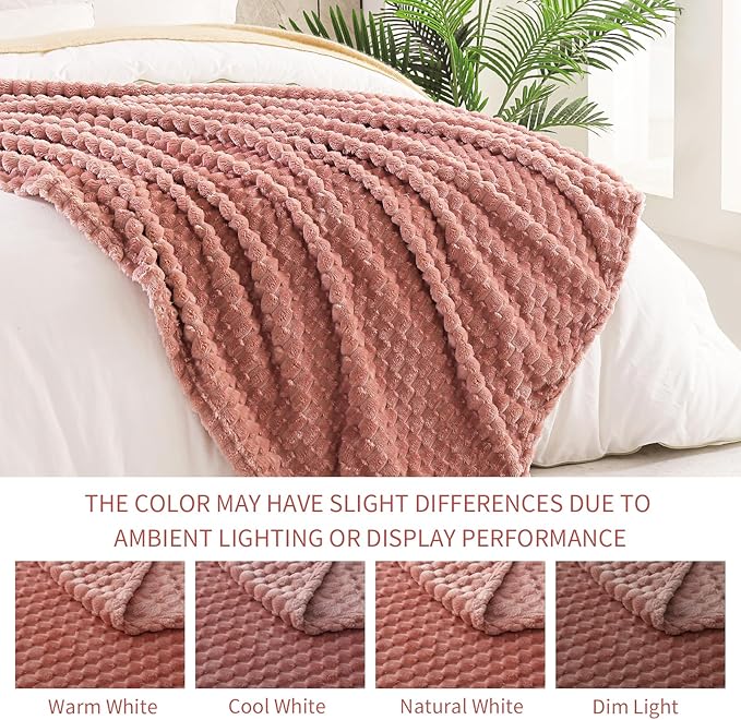 Exclusivo Mezcla Twin Size Soft Fleece Blanket, 90x66 Inches Stylish Jacquard Velvet Blanket for Bed, Fuzzy Cozy Lightweight for All Season, Dusty Pink