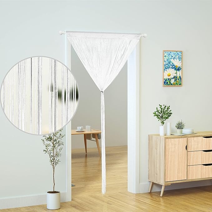 Doorway String Curtain Door Curtains,Boho Hippie Hanging Patio Tassels Screen Room Decor Bedroom Wall Window Closet Kitchen Living Room Fringe Divider Panel Laundry Room(39×110in/100×280cm, White)