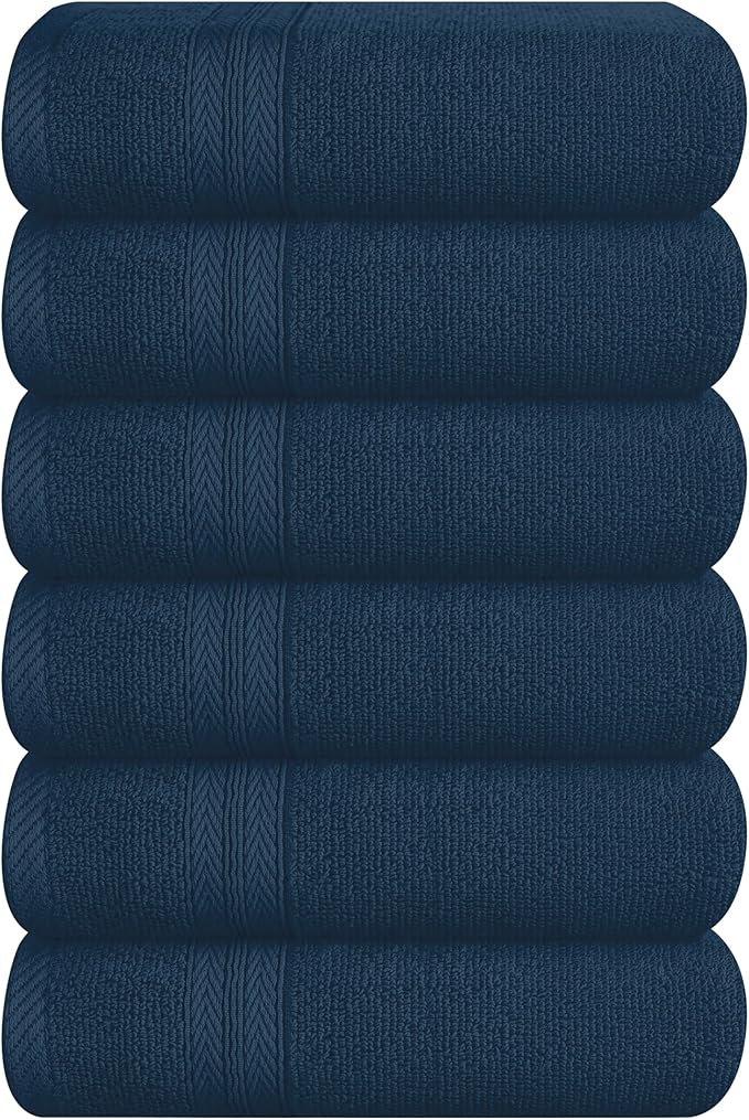 BOUTIQUO Ultra Soft 6-Piece Hand Towel Set 16x28-100% Ringspun Cotton - Durable & Highly Absorbent Hand Towels - Ideal for use in Bathroom, Kitchen, Gym, Spa & General Cleaning - Mineral Blue