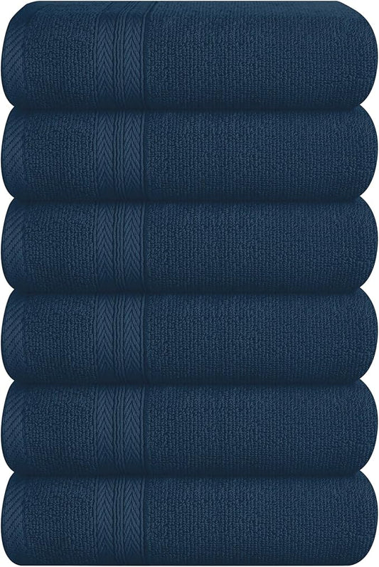 BOUTIQUO Ultra Soft 6-Piece Hand Towel Set 16x28-100% Ringspun Cotton - Durable & Highly Absorbent Hand Towels - Ideal for use in Bathroom, Kitchen, Gym, Spa & General Cleaning - Mineral Blue