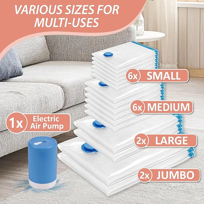 16 Pack Space Saver Storage Bags with Electric Air Pump