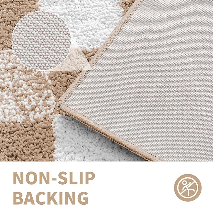 CozeCube Checkered Bath mats for Bathroom Non Slip, Plush Shaggy Bath Rugs for Bathroom Washable, Buffalo Plaid Bath mat, Beige, 36" x 24"