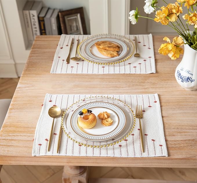Placemats Set of 4 for Dining Table Fall Décor, Woven Cloth Place Mats for Farmhouse Kitchen Tabletop, Handcrafted Machine Washable Cotton Table mats 13 x 19 Inch, Black and Beige