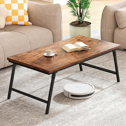Folding Coffee Table, Leg Latches Portable Sturdy Floor Table Desk for Sitting on The Floor, No Assembly Low Coffee Table for Living Room, Home, Office, Rustic Brown, 41.34L×21.65W×15.75H