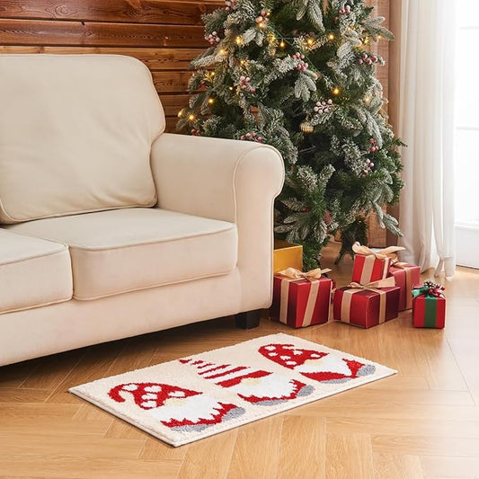Douceur Christmas Gnome Bathroom Rugs, Cute Beige Bath Mat, Christmas Bathroom D cor Non Slip Bath Rugs, Soft and Absorbent Washable Rugs 36"X24"