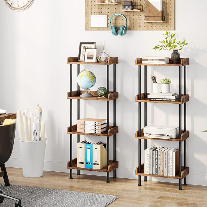 Hosfais Bookcase 4 Tier Bookshelf, Vintage Small Bookshelf for Spaces, Wooden Book Shelf for Living Room Bedroom