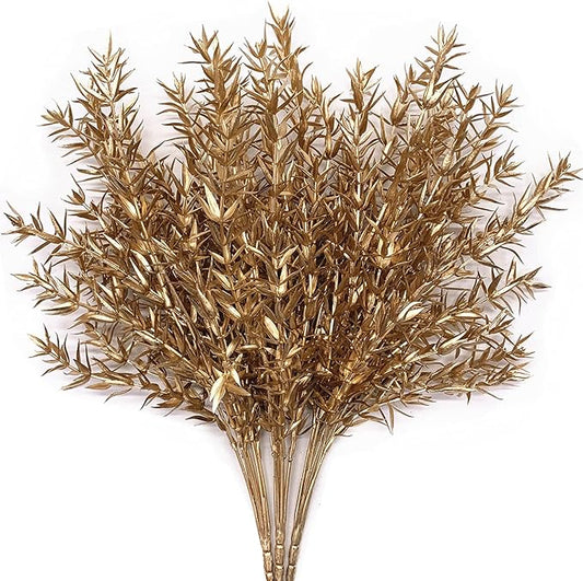 CATTREE Artificial Plants for Christmas, Faux Grass Shrubs Fake Sharp Leaves Gold 3 Pack, Simulation Leaf Bushes for Home Indoor Outdoor Garden Wedding Decoration Hall Table Planter Filler