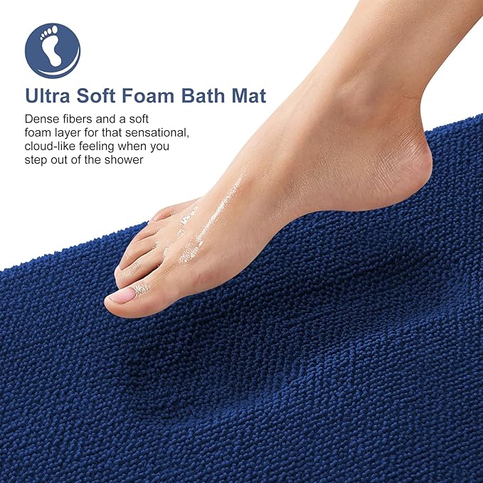 OLANLY Thick Memory Foam Bath Mat Rug 47x24, Extra Soft Absorbent Bathroom Rug, Quick Dry Bath Mats, Non-Slip, Machine Washable Carpet for Bathroom, Tub and Shower, Home Decor Accessories, Navy