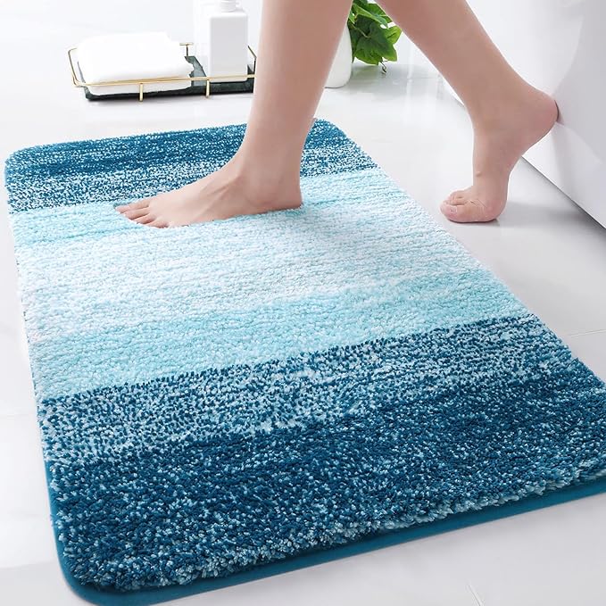 Arotive Microfiber Bathroom Rugs, Shaggy Soft and Absorbent Bath Rug, Non-Slip, Thick Plush Machine Washable Dry Bath Mats for Bathroom, Tub and Shower, 30x20, Peacock Blue