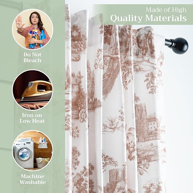 Maison d' Hermine Curtains for Living Room 100% Cotton 84 inch Length One Panel Light Filtering Toile Curtains for Bedroom Windows with Rod and Loop Pockets Drapes (Trianon Brown, 50" W x 84" L)