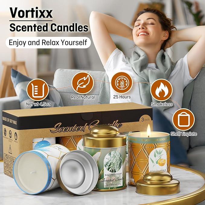 3-Pack Aromatherapy Candle Set - Balsam & Cedar, Sage & Citrus, Coconut & Beach Scented Candles 4.5oz Each | 25+ Hour Relaxing Long-Lasting Burn | Natural Soy Candles for Home, Gifts & Christmas
