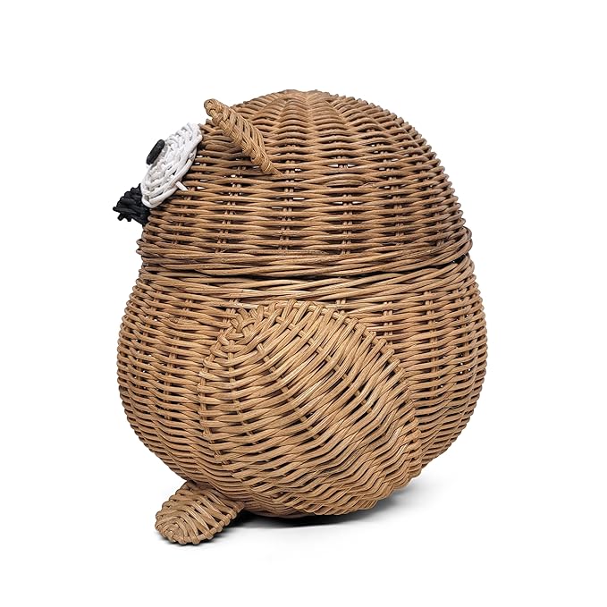 Owl Rattan Storage Basket With Lid Decorative Home Decor Hand Woven Shelf Organizer Cute Handmade Handcrafted Gift Art Decoration Artwork Wicker Hoot Owl (Small, Brown)