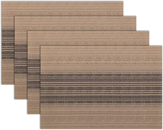 Winknowl Placemats, Set of 4 Heat Resistant Stain Resistant Woven Vinyl Insulation Place mats, Durable Washable Elegant Table Mats for Dining (Brown)