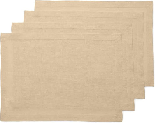 Solino Home Linen Beige Placemats Set of 4-100% Pure Linen Placemats 14 x 19 Inch for Summer - Fete