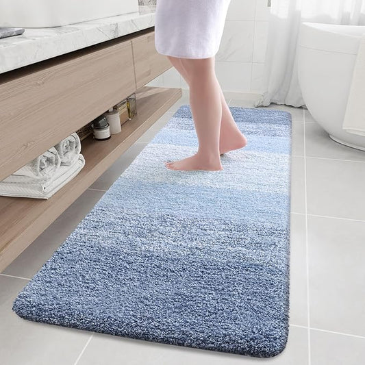 Arotive Microfiber Bathroom Rugs, Shaggy Soft and Absorbent Bath Rug, Non-Slip, Thick Plush Machine Washable Dry Bath Mats for Bathroom, Tub and Shower, 70x24, Light Blue