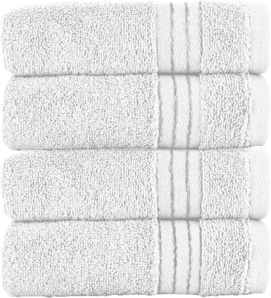 Elegant Comfort Premium Turkish Cotton 4 Pack Hand Towel Set - 16 x 28 inch, Luxurious Hotel Spa Quality 100% Turkish Cotton 4PC Hand Towel Set - Highly Absorbent - Soft Bathroom Towels, White/Gray