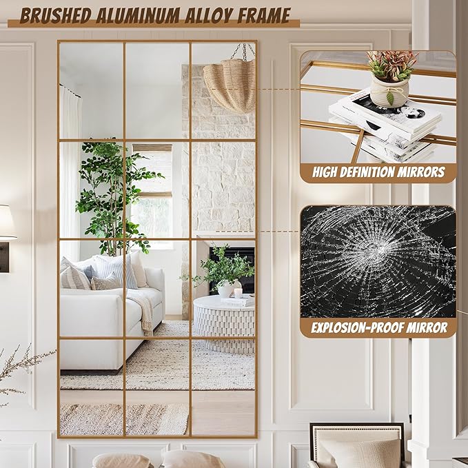 Antok Decorative Mirrors for Wall Decor, 60" x 30" Decorative Wall Mirror Black Window Mirrors Wall Mounted Decorative Mirror for Living Room Dining Room Hallway Entryway，Black,Retro Rect Style