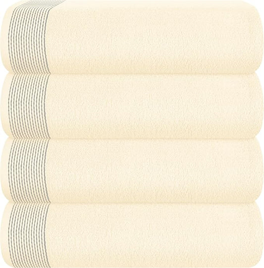 Belizzi Home Ultra Soft 4 Pack Oversized Bath Towel Set 27x54 inches, 100% Cotton Bath Towels, Highly Absorbant Compact Quickdry & Lightweight Towel, Ideal for Gym Travel Camp Pool - Ivory