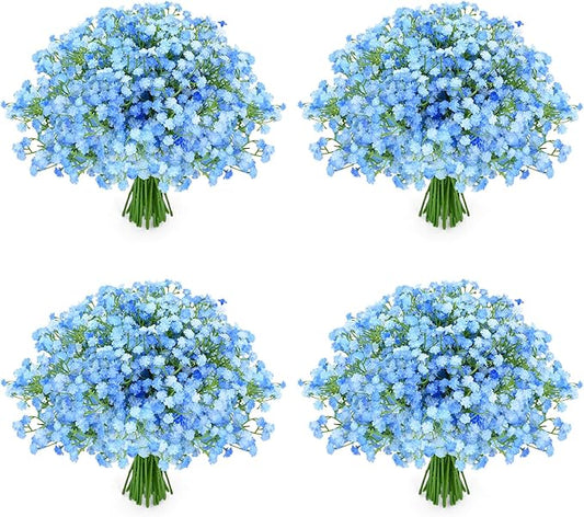 48Pcs Babys Breath Artificial Flowers, Fake Baby Breath Flowers Artificial Bulk Faux Gypsophila Real Touch Flowers for Wedding DIY Bouquet Floral Arrangement Party Home Garden Decoration, Blue