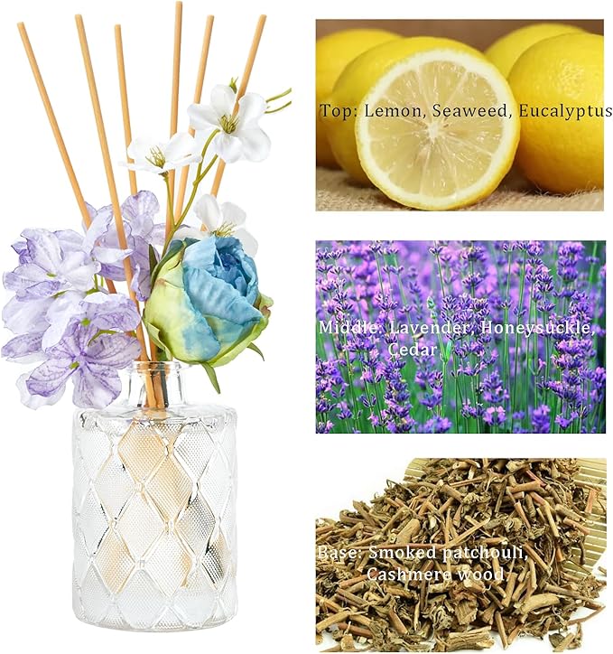 Chloefu Lan Reéd Diffuser Set 6.7oz (200ml) with 9 Sticks,Scent Diffusers for Home, Flowers Reéd Diffuser Sticks, Scentsy Home Fragrance, Scented Oils, Home & Bathroom Décor
