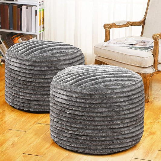 2 Pcs 26 x 18 Inch Unstuffed Pouf Cover Ottoman Foot Rest - No Filler, Faux Rabbit Fur Foot Stool Floor Bean Bag Floor Chair Storage for Living Room Bedroom Home Decor(Gray)