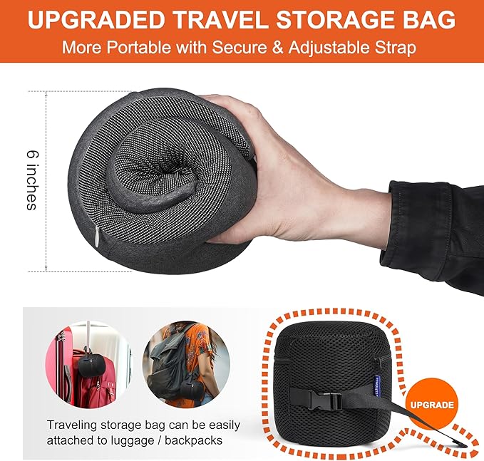 MULIHOMI™ New Packaging Updated Travel Pillow for Airplane with 100% Memory Foam, 360° Adjustable Full Surrounding Flying Neck Pillows, Travel Pillow Set with 3D Eye Masks, Earplugs (Black)