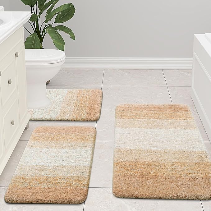 Arotive Microfiber Bathroom Rugs, Shaggy Soft and Absorbent Bath Rug, Non-Slip, Thick Plush Machine Washable Dry Bath Mats for Bathroom, Tub and Shower, 44x24, Beige