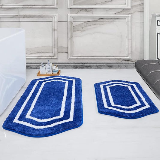 COSY HOMEER Extra Thick Bath Rugs Set - Anti-Slip Bath Linen Sets Mats Soft Plush 100% Strong Polyester Living Room Bathroom Water Absorbent(Blue,24x48+20×32 - Inches)