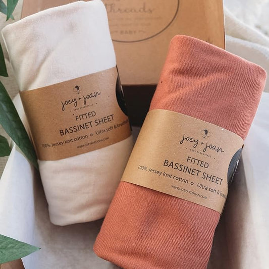 Bassinet Sheets 20x30 Inch for Graco Travel Lite Crib, Sense2Snooze, My View 4 in 1, Dream Suite and Guava Bassinet ??100% Jersey Cotton Fitted Sheets ??Beige + Rusty Brown ??2 Pack