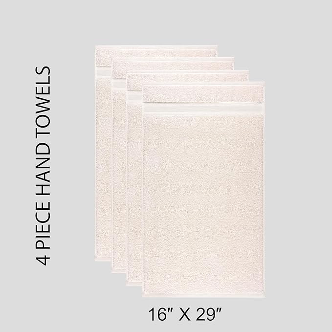 Quick-Dry, Soft & High Absorbent Hand Towels 16"x29" Cotton Turkish Hand Towel Set of 4 | Daily Use 100% Cotton Towels for Bathroom Gym & More | Bathroom Hand Towels (4 Pcs, Ivory Lace)