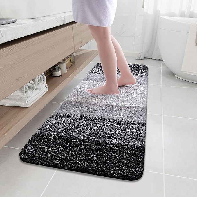 Arotive Microfiber Bathroom Rugs, Shaggy Soft and Absorbent Bath Rug, Non-Slip, Thick Plush Machine Washable Dry Bath Mats for Bathroom, Tub and Shower, 59x20, Black