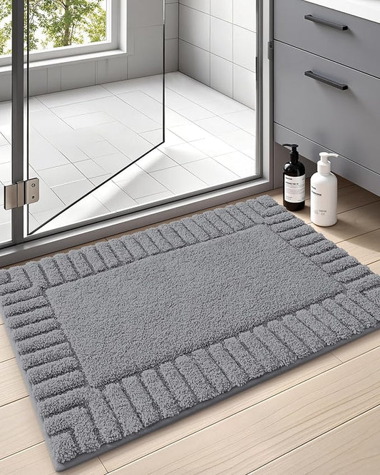 Color&Geometry Large Bath Rugs Non Slip Washable- 24"x36" Absorbent Dark Grey Bathroom Rugs, Soft Bath Mats for Bathroom Floor, Shower, Bathtub, Laundry