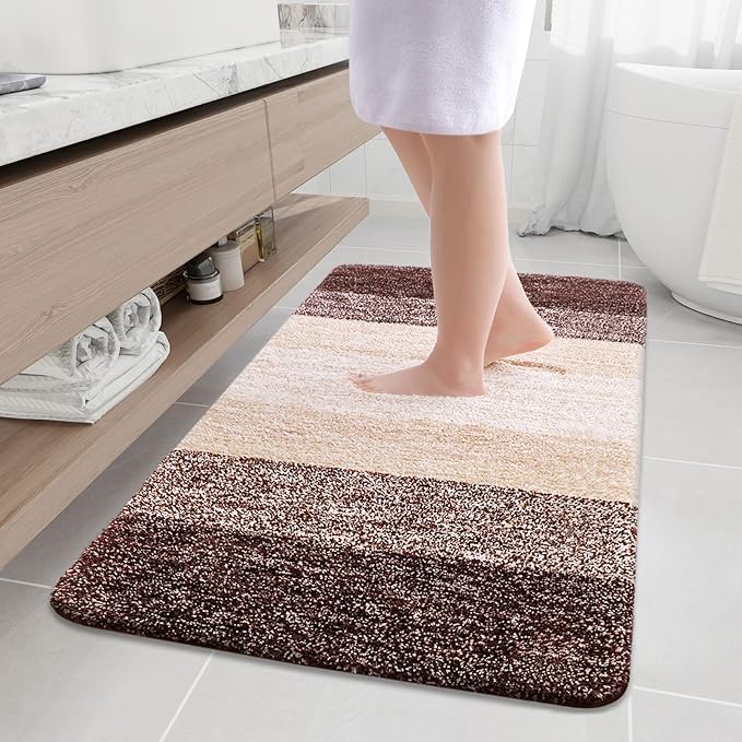 Arotive Microfiber Bathroom Rugs, Shaggy Soft and Absorbent Bath Rug, Non-Slip, Thick Plush Machine Washable Dry Bath Mats for Bathroom, Tub and Shower, 50x30, Brown