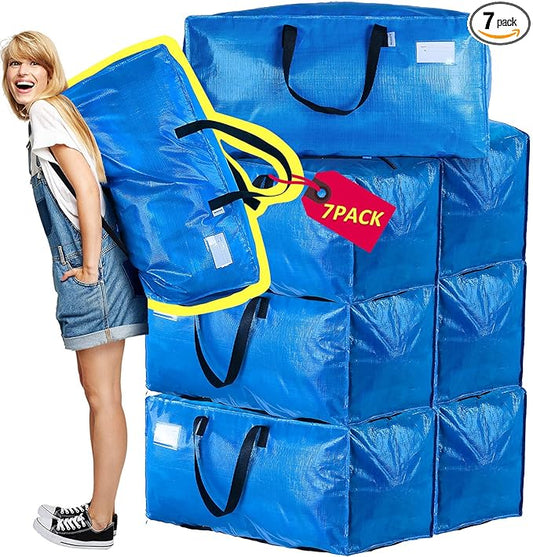 AlexHome Heavy Duty Extra Large Moving Bags,Storage Totes for Moving,Reusable Plastic Moving Boxes,Packing and Moving Supplies,Cloth Containers (Set of 7)
